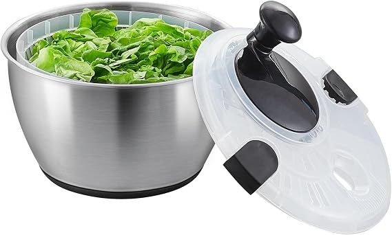 Happybuy Stainless Steel Salad Spinner, 4.75Qt One-Handed Easy Press Vegetable Dryer, BPA-Free Lettuce Cleaner for Greens, Herbs, Berries, Fruits