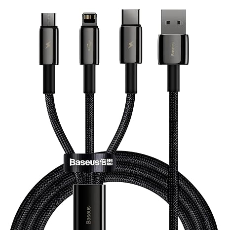 Baseus Tungsten Gold 3'ü 1 arada Kablo, USB'den mikro USB'ye/USB-C'ye/Lightning'e 3,5A, 1,5 m
