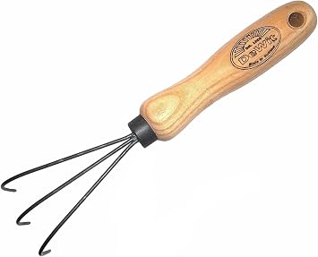 Dewit Spring Tine Cultivator Handheld Garden Scratch Tool with Tempered Boron Steel & Ash Wood Handle