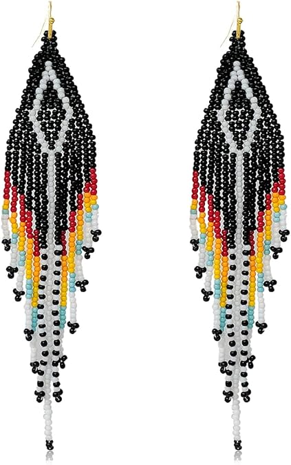 Bohemian Bead Fringe Dangle Chandelier Statement Earrings - Lightweight Coin Charm Tassel Banjara Kuchi Gypsy Filigree Hoop