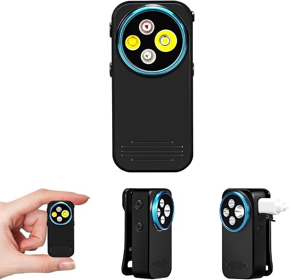 EDC Flashlight Clip-on Light, 600 Lumens Rechargeable Flashlight, Mini Pocket Clip-on Light with RGB Mode, Magnetic Small Flashlight Type-C for Camping Repairing Signaling Cycling, Black