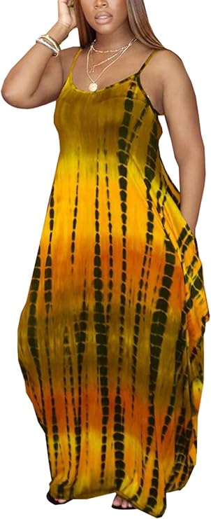 Women's Plus Size Maxi Dress Sleeveless Summer Long Sundresses with Pockets
