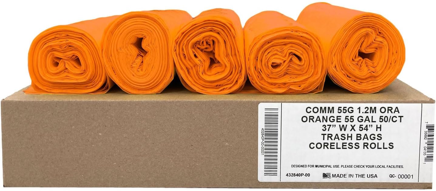 Ultrasac Heavy Duty 55 Gallon Orange Trash Bags - Value 50 Pack - 1.5 MIL equivalent Industrial Strength Plastic 37 x 54 for 50-55 Gal Cans -Fits Toter, Rubbermaid Brute, Carlislie Bronco etc