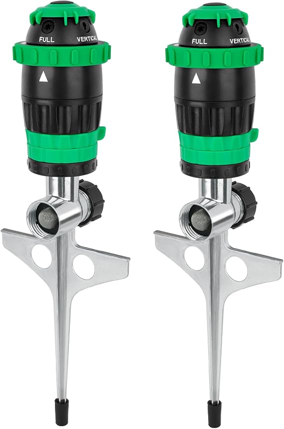 [2 Pack] RESTMO Gear Drive Sprinkler with Metal T-Spike Base,Green
