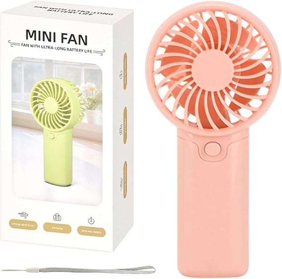 Mini Fan Handheld with Lanyard Quiet Battery Powered | Mini Noiseless Desk Fan for Indoor Outdoor Home Office Travel Commuting Walking Hiking Camping