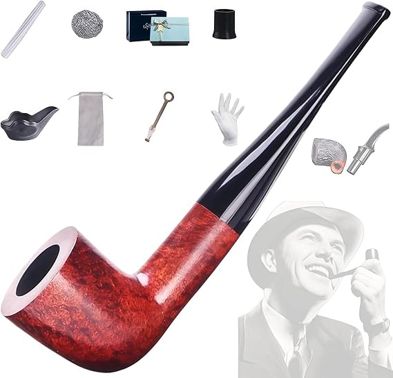 Smoking Pipe, Wooden 0.4 inch 9 mm Filter, Smoking Tool Set, Stylish, Hand Carved, Solid Heatherwood, Heat Resistant, Length 4.7 / 5.1 inches 12 / 13 cm, Easy Care, Smoking Pipe, Portable