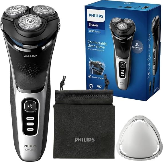 Philips Electric Shaver 3000 Series - Wet and Dry Electric Shaver for Men with SkinProtect Technology, Space Gray, Pop-up Beard Trimmer, Cordless Shaver with Travel Bag