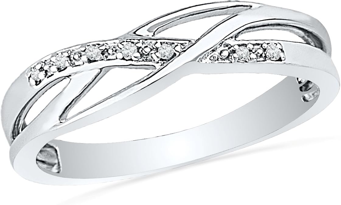 D-GOLD DGOLD Sterling Silver Round Diamond Twisted Fashion Ring (0.05 cttw)