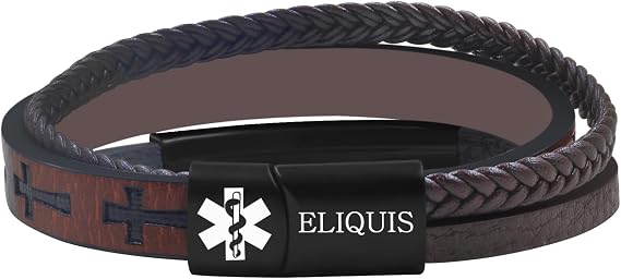 Medical Alert Bracelets Men’s Braided PU Leather Cross Design Laser Engraved Medical ID Waterproof Lightweight Suitable for Outdoor Sports Daily Wear Multiple Condition Customizable