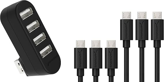 Sabrent 4-Port USB 2.0 Hub [90/180 Degree Rotatable] + [6-Pack] 22AWG Premium Micro USB Cables
