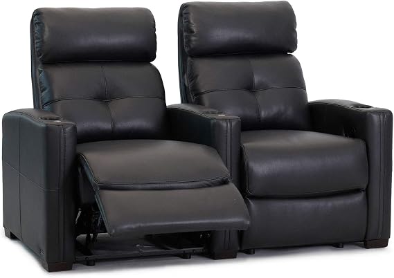 Octane Seating Cloud XS850 Home Theatre Chairs - Black Top Grain Leather - Manual Recline - Straight Row of 2 Seats - Space Saving Design