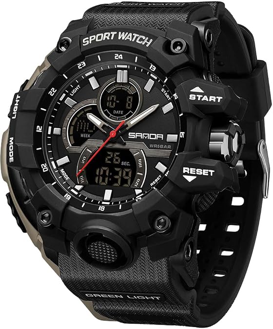 FANMIS Men Sports Outdoor Watch Analog Digital Multifunctional Black Watch
