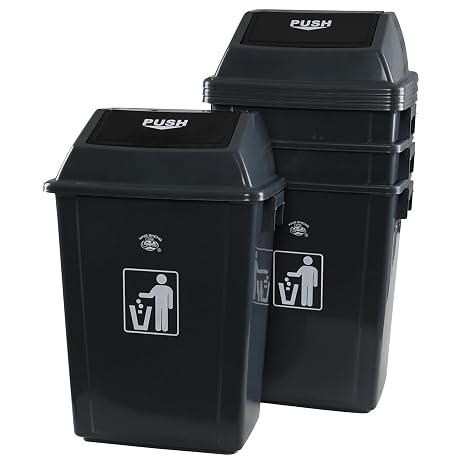 Ggbin 4 Pack Garbage Bin with Swing Lid, 18 Gal Plastic Kitchen Trash Can