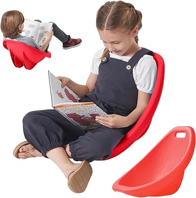 Floor Chair for Kids, 1 Pack Red Sensory Rocking Chair, Portable Reading Chair with Back Support, Plastic Scoop Chairs for Classroom, Flexible Seating for Classroom, Scoop Rocker Chair for Toddler