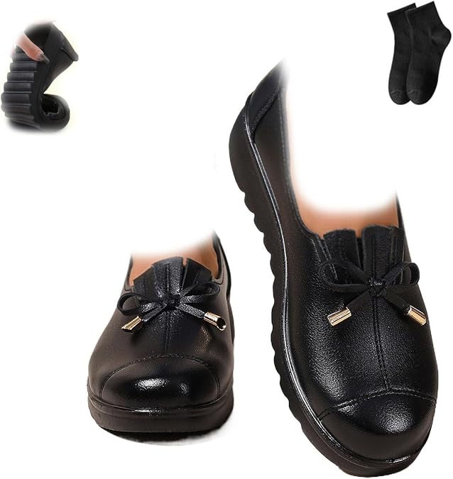 Women's Comfort Slip-On Loafers, Loafers for Women Slip on Comfort Leather Bow Dress Shoes Lightweight Moccasins Penny Loafer Work Driving Flats Mom's Shoes