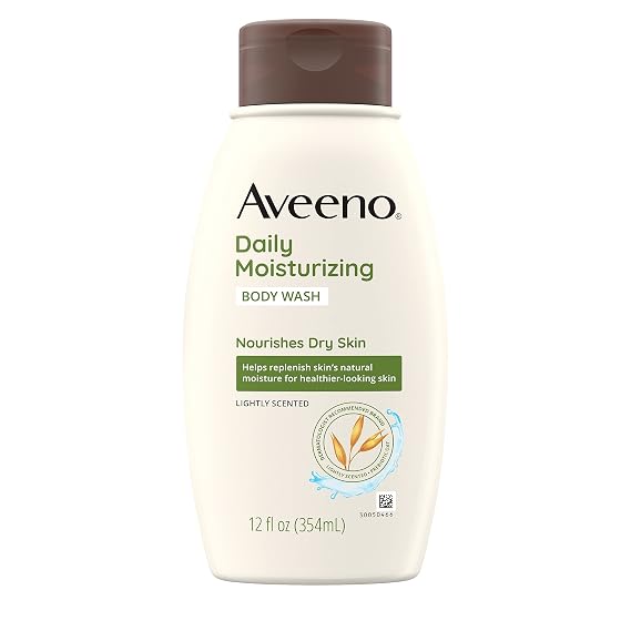 Aveeno Daily Moisturizing Body Wash for Dry & Sensitive Skin with Prebiotic Oat, Hydrating Oat Body Wash Nourishes Dry Skin & Gently Cleanses, Light Fragrance, Sulfate-Free, 12 fl. oz, 4 Pack