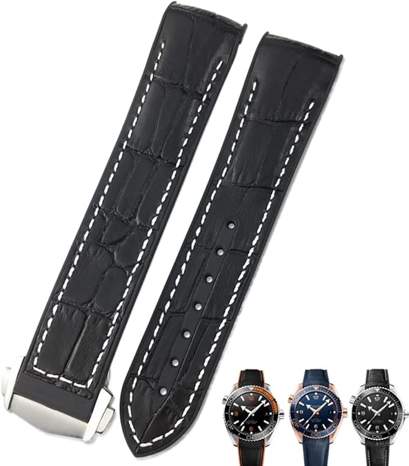 20mm Cowhide Watch Bands for Omega Seamaster 300 Speedmaster DE VILLE Watch Strap for Men Bracelet Point buckle