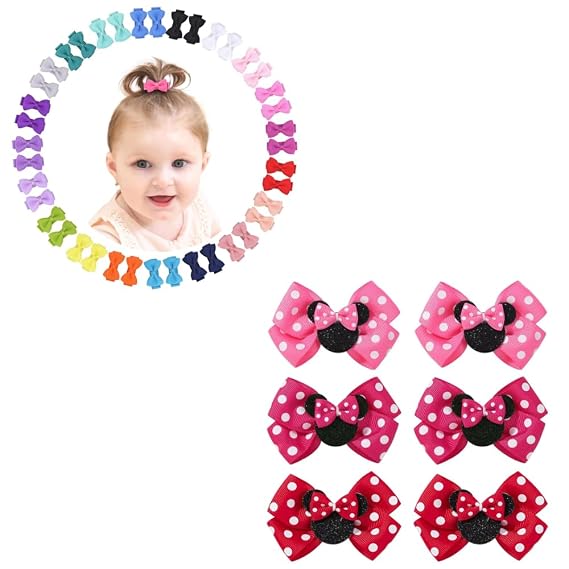 YHXX YLEN Grosgrain Ribbon Hair Bows Clips+ 6PCS Mouse Ears Hair Clips
