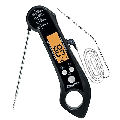 Wisebee 2-in-1 Meat Thermometer, Digital Instant Read Food Kitchen Thermometer with Dual Probes | Waterproof | Alarm Set | Calibration | Backlit | Hold Function for Cooking Black