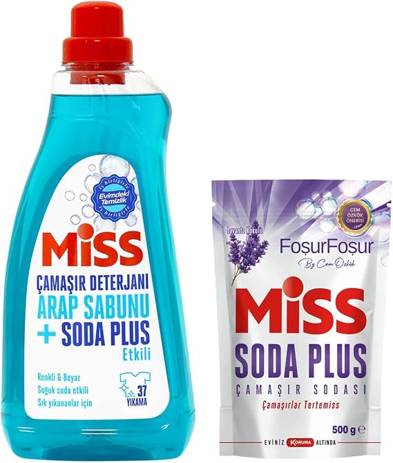 Miss Sıvı Çamaşır Deterjanı Arap Sabunu + Soda Etkili 1.5 lt ve Soda Plus 500 gr