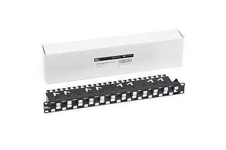 trueCABLE 3-D Staggered 24 Port 19 Toolless Modular Patch Panel, Unshielded, Blank, 1U Rack Mount, with Cable Management Bar, High Density, Black