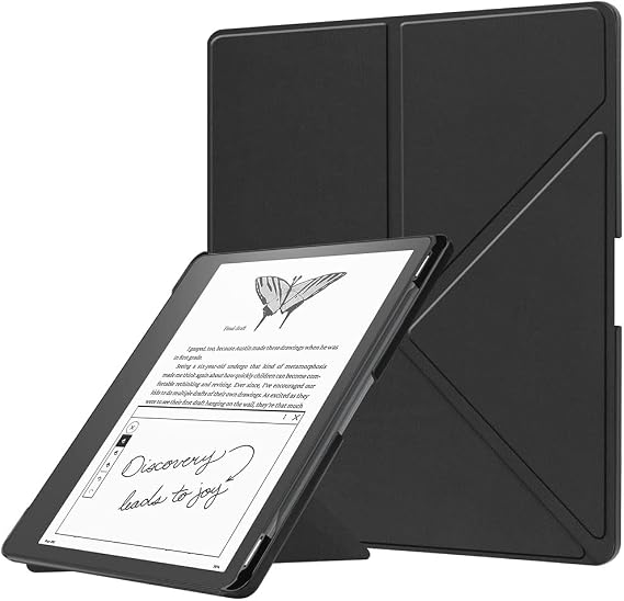 Slimshell Case for Kindle Scribe 10.2 2022 Released, Origami Standing Lightweight PU Leather Stand Smart Cover with Auto Sleep Wake Feature for Kindle Scribe 10.2 inch with Pen Holder (Black)