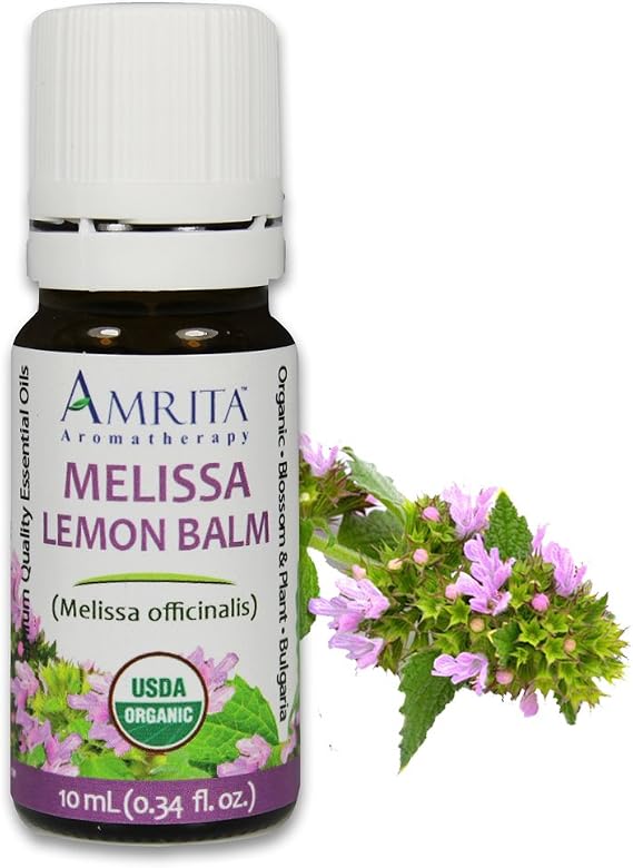 Amrita Aromatherapy Organic Melissa Lemon Balm Essential Oil, 100% Pure Undiluted Melissa officinalis, Therapeutic Grade, Premium Quality Aromatherapy Oil, Tested & Verified, 10ML