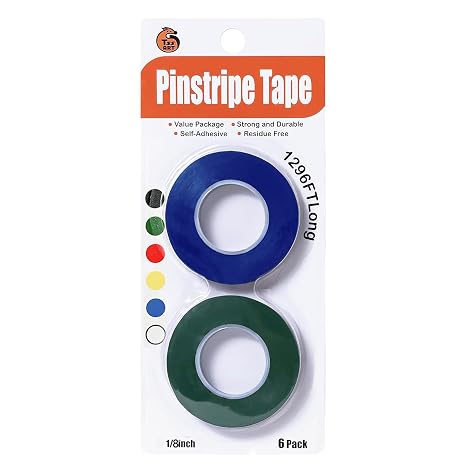6 Pack 1/8 inch Pinstripe Tape - Whiteboard Tape Dry Erase Board Line Graphic Chart Adhesive Art Tape - Colored 1296FT Long Total