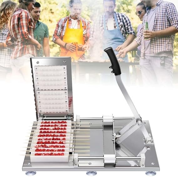 Manual Mutton Kebab Machine, 10 Holes Meat Skewer Kebab Maker Machine Commercial Meat Making Machine, Stainless Steel BBQ Skewer Satay String Making Machine for Restaurant