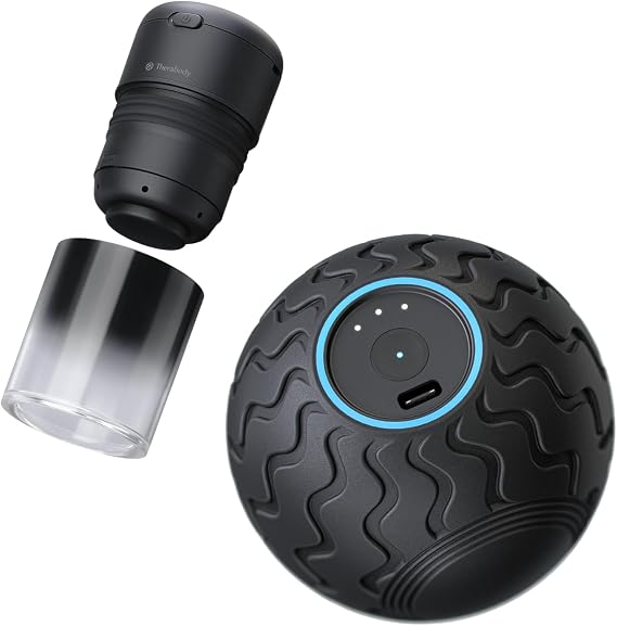TheraGun Therabody Wave Series Wave Solo - Ultra Portable Vibration Therapy Ball with QuietRoll Technology + TheraCup Single - Portable Cupping Therapy Bundle