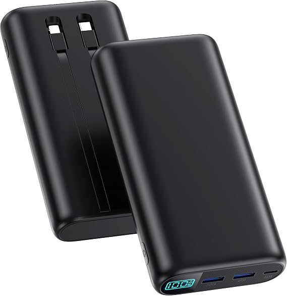 Portable Charger 40,800mAh Power Bank with Built-in Cables,5 USB Output Battery Pack Backup,25W PD USB C Phone Charging Travel Essential Outdoor for iPhone 17/16/15/14 Pro,Android Galaxy Pixel Nexus