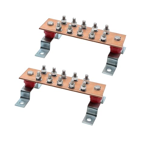 Wall Mounted Copper Grounding Bar Kit, Copper Bus Bar 0.16"x 2.36"x 7.8" Ground Bus Bar with 10 Terminal Positions (2PC)