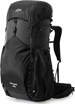 IX INOXTO 55L Internal Frame Waterproof Hiking Camping Backpack with 3L Water Bladder and Rain Cover, Large Lightweight Travel Daypack Rucksack for Climbing (Black)