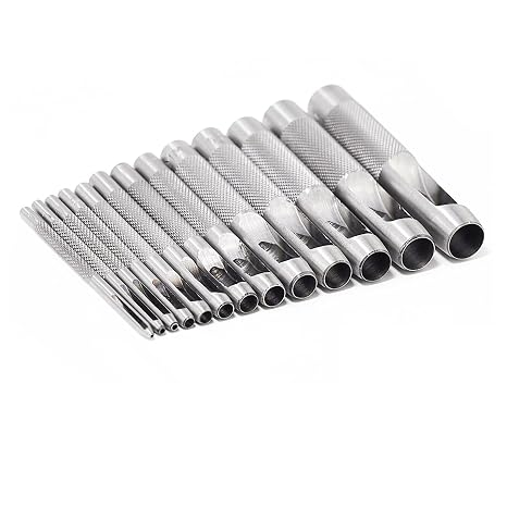 14 Pcs Belt Hole Puncher,Carbon Steel Leather Hole Punch,Round Hollow Punch Cutter,Professional Leather Punch Tool for B elts,Watch Bands,Gasket & Plastics (1mm-10mm),Leat her B elt Hole Punch Tool