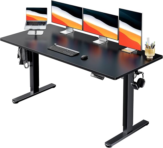HUANUO Electric Standing Desk, Whole Piece Desktop, Adjustable Height Computer Desk, 4 Height Memory Settings, Sit Stand Up Desk for Home Office, 60" x 24", Black
