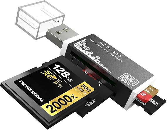 Micro SD Card Reader, 4-in-1 SD Card Reader to USB Adapter, Memory Card Reader for MS Duo/Pro, M2 Card, SDXC, SDHC, MMC, RS-MMC, Micro SDXC, Micro SDHC and TF Card (1Pack Black)