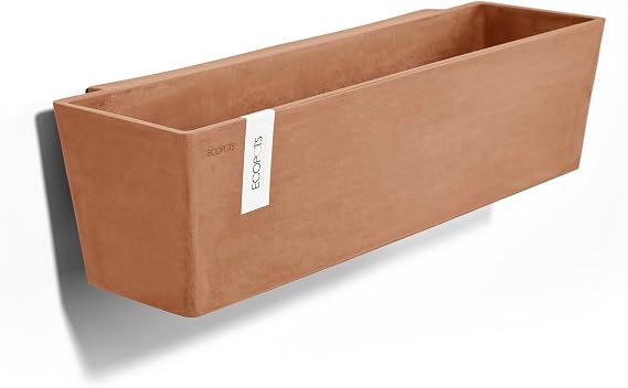 Ecopots Manhattan Wall Durable Modern Rectangular Indoor/Outdoor Recycled-Based Composite Hanging Flower Planter, Terracotta Color, 21.5"