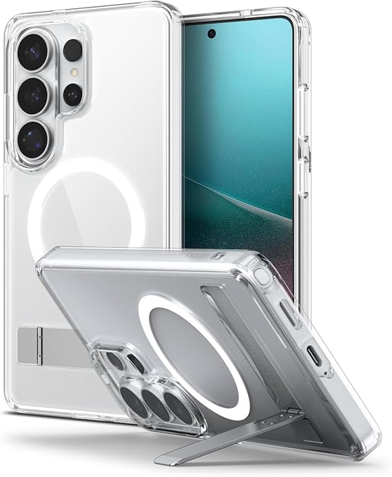 Spigen Ultra Hybrid S MagFit für Samsung Galaxy S26 Ultra Hülle [3 Standmodi Ständer] Case Handyhülle Stoßfest Kratzfest Kompatibel mit MagSafe -Clear White