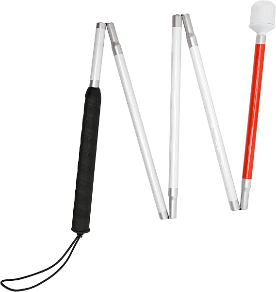Blind Cane Stick - Mobility Reflective Red-White Foldable Walking Baston para Ciegos, Marshmallow Ball Tip | Folding Replacement/Prop Tool for Visually Impaired Person, Men, Women People Seeing Sight