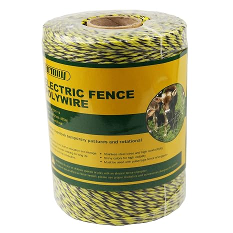 Portable Electric Fence Polywire 1312 Feet 400 Meter 6 Conductor Yellow and Black Color