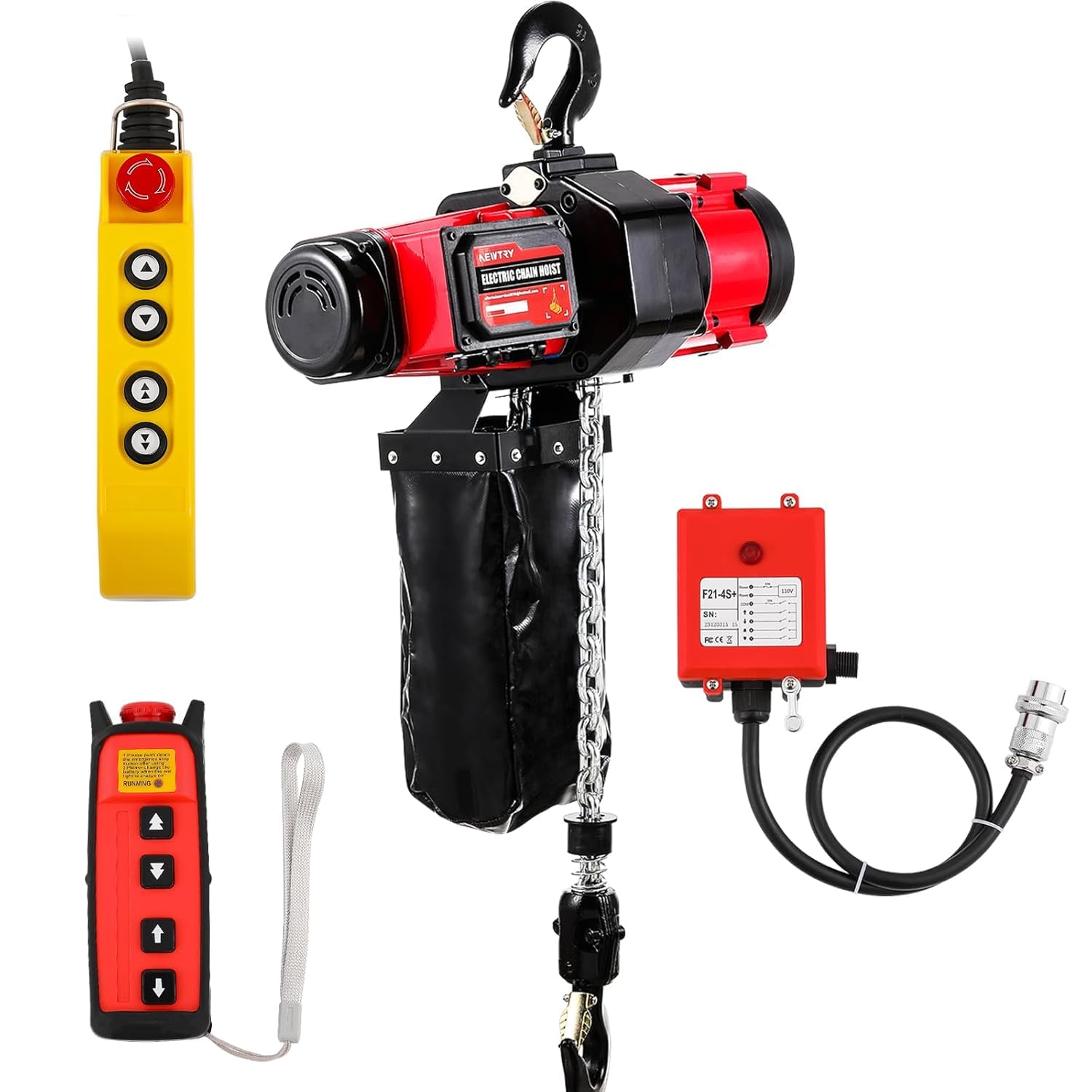 NEWTRY 2500 W Electric Chain Hoist 1000 kg 2-Speed 4 m/min & 6.8 m/min Brushless Motor Wireless & Wired Control Bridge Crane Lift G80 3M Lifting Height