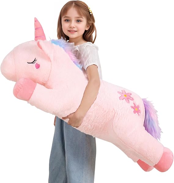 Tianmihou 40inch Cute Giant Pink Unicorn Plush Toy, Jumbo Soft Long Body Pillow Plushies Pets, Large Rainbow Unicorn Stuffed Animals, Big Doll for Kids Boys and Girls, Birthday