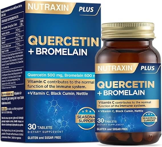 Nutraxin Quercetin + Bromelain 30 Tablets Immunosupportive Supplement Containing – Vitamin C, Black Cumin and Nettle