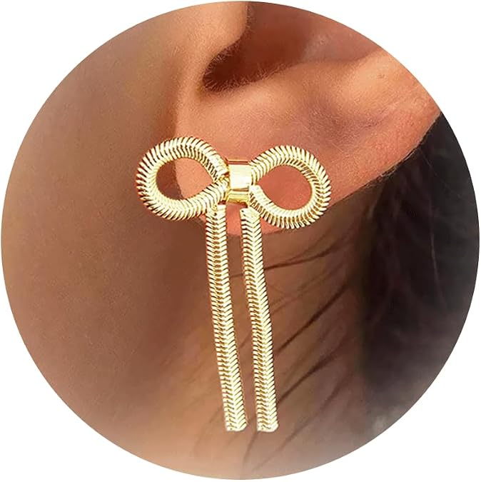 Bow Earrings for Women Bow Drop Dangle Earrings Long Tassel Chain Earrings Wedding Statement Earrings Bowknot Dangle Earrings Jewelry Gifts