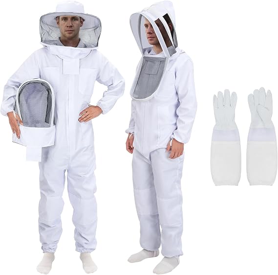 Bee Suit for Men Women with Fencing & Round Veils, Sting Proof Beesuits Beekeeper Kit with Gloves Full Body Beekeeping Supply