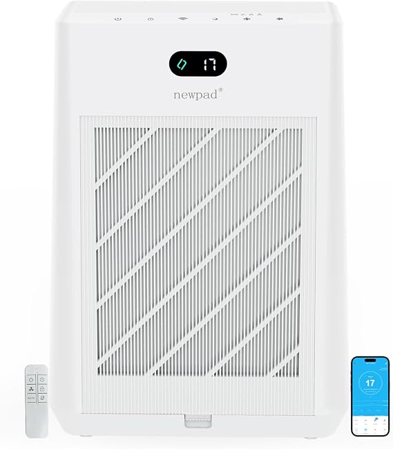 Air Purifiers for Home Large Room Covers Up to 2277 Ft2, 22 dB HEPA Air Purifiers for Home Bedroom, Air Quality Monitor, Timer, Child Lock, KJ-520, White