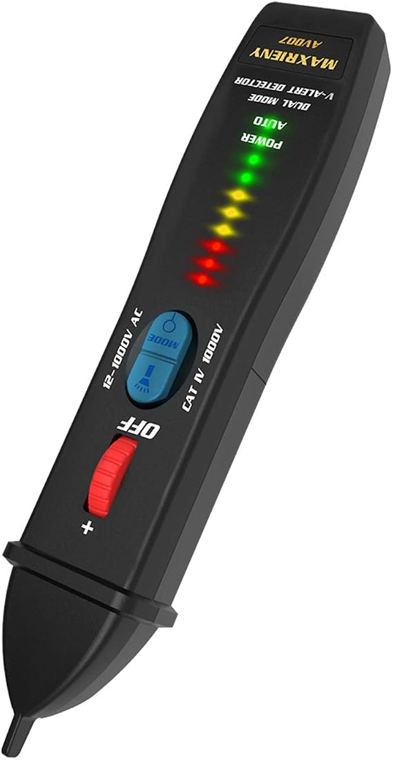 BSIDE AVD07 Brightest Voltage Detector Dual Mode AC12-1000V Smart Non-contact Electricity Pen Tester Socket Live Wire Check Tool (Black)