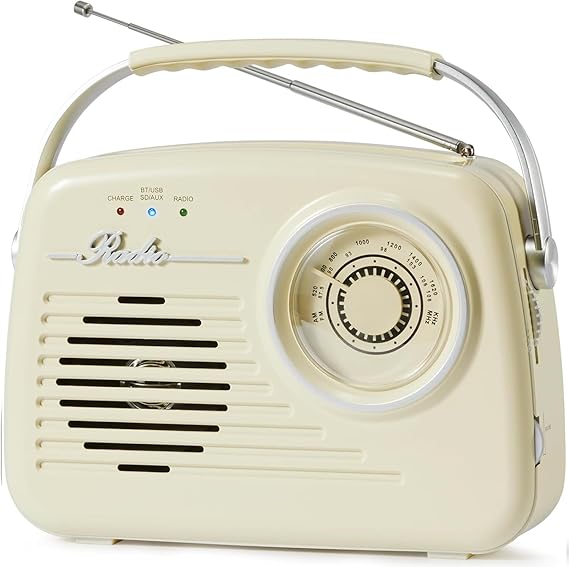 FM Radio, USB/SD Card Bluetooth Speaker with Manual Tuning,Birthday/Outdoor/Fishing/Yoga/Party/Camping Portable Player (Beige)