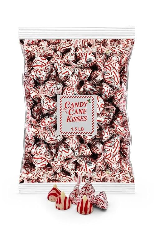 Candy Cane Kisses Christmas Edition 1.5 LB (24 oz) | Individually Wrapped Peppermint Creme with Candied Bits | Bulk Holiday Candy for Stockings, Baking & Sharing | Approximately 110 Pieces