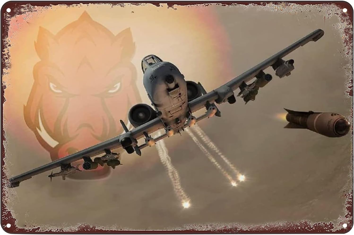 A-10 Warthog Thunderbolt II Metal Poster Military Aircraft Tin Sign Wall Art Decor Plaque for Home Bar Pub Club Cafe Living Room Garage 8x12 inch